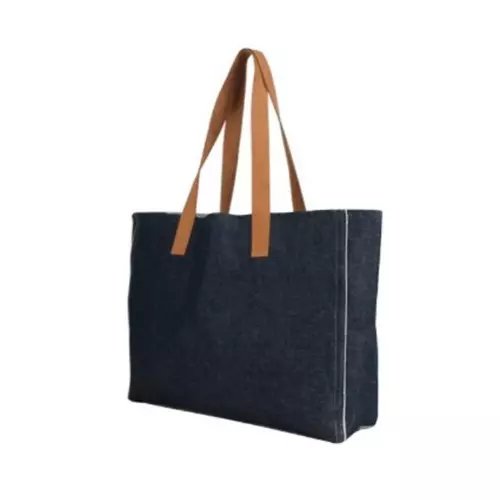 Сумка для покупок PASADENA з деніму, 38x40x10 см, 300 г/ м2, синя, ручки з натуральної шкіри 6