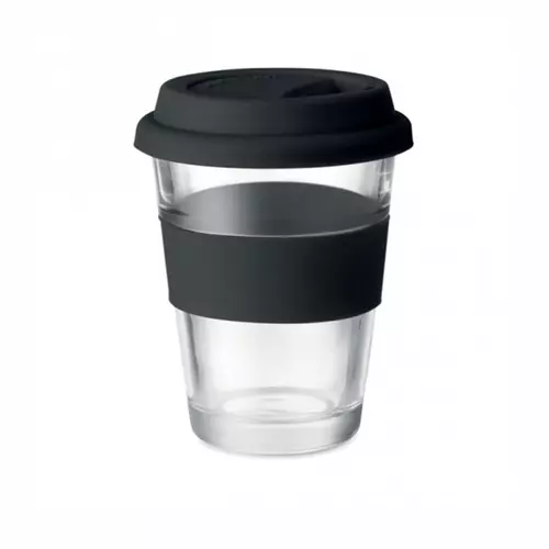 Стакан скляний з кольоровим силіконовим обхватом та кришечкою ASTOGLASS 350 мл Time