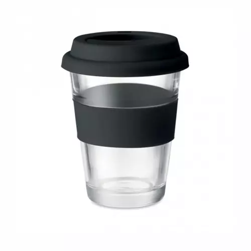 Стакан скляний з кольоровим силіконовим обхватом та кришечкою ASTOGLASS 350 мл 2