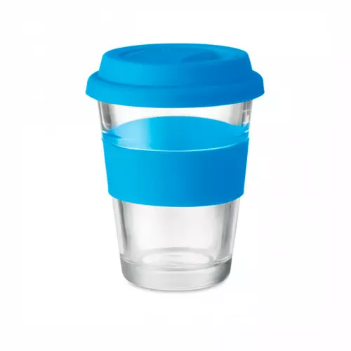 Стакан скляний з кольоровим силіконовим обхватом та кришечкою ASTOGLASS 350 мл 2