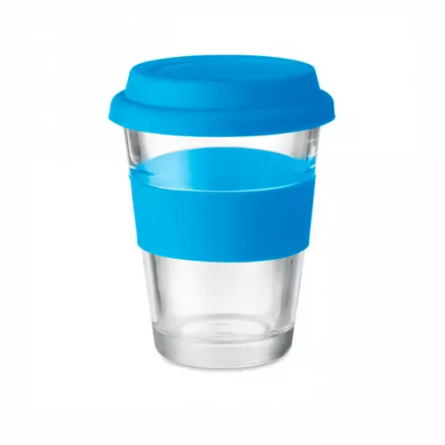 Стакан скляний з кольоровим силіконовим обхватом та кришечкою ASTOGLASS 350 мл Time