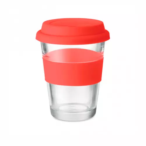 Стакан скляний з кольоровим силіконовим обхватом та кришечкою ASTOGLASS 350 мл Time