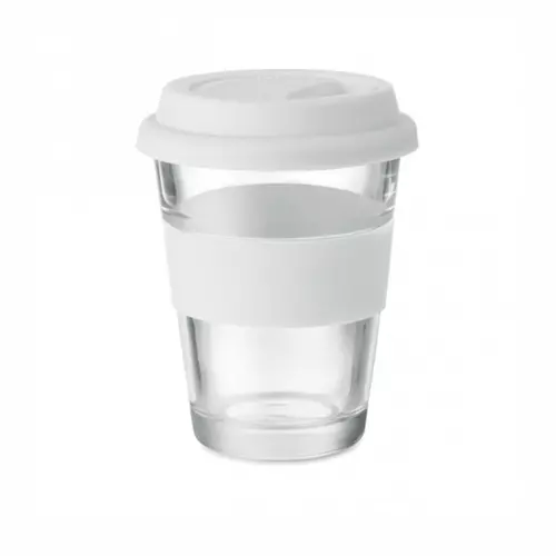 Стакан скляний з кольоровим силіконовим обхватом та кришечкою ASTOGLASS 350 мл Time