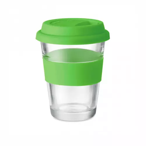 Стакан скляний з кольоровим силіконовим обхватом та кришечкою ASTOGLASS 350 мл Time