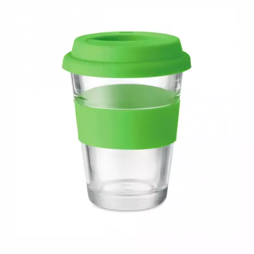 Стакан скляний з кольоровим силіконовим обхватом та кришечкою ASTOGLASS 350 мл 2