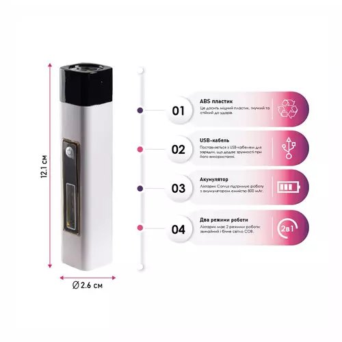Фонарик аккумуляторный 2в1 TheGeneral Corvus с боковым COB light 4