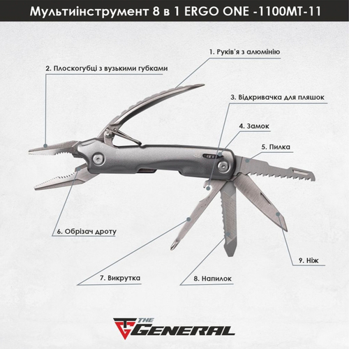 Мультитул 8в1 TheGeneral Ergo One, 145 мм, в чохлі 4