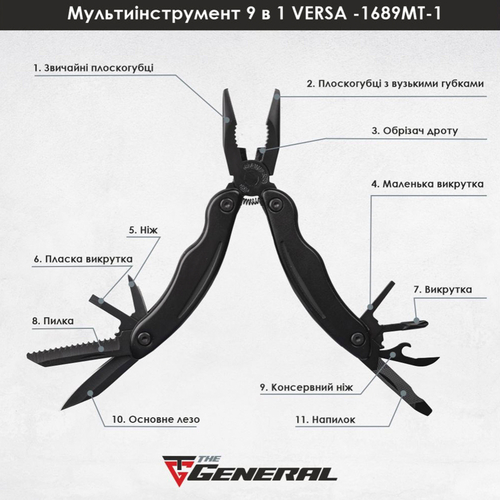 Мультитул 9в1 TheGeneral Versa, 165 мм, в чохлі 4