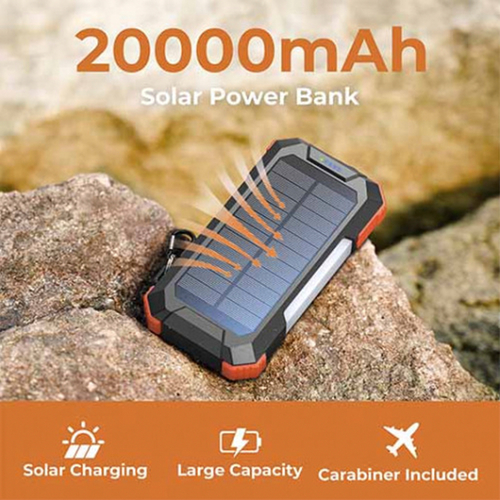 Зарядний пристрій (powerbank) VEXOR з сонячною панеллю, ліхтариками та карабіном, 20 000 mah 2