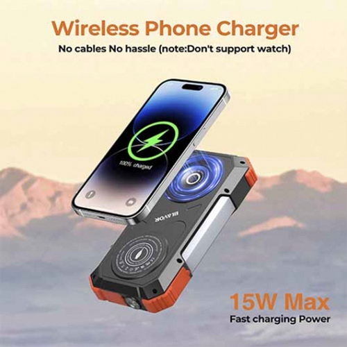Зарядний пристрій (powerbank) VEXOR з сонячною панеллю, ліхтариками та карабіном, 20 000 mah 3