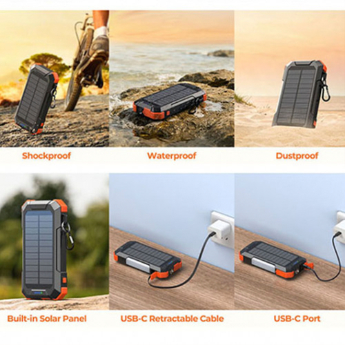 Зарядний пристрій (powerbank) VEXOR з сонячною панеллю, ліхтариками та карабіном, 20 000 mah 9